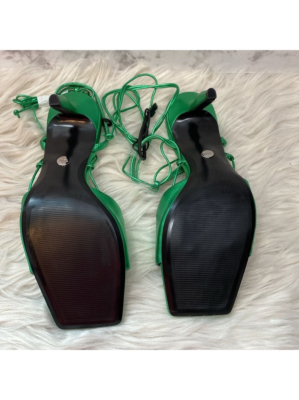 NWOT Zara Metallic Green Lace-up Leather Sandals, Size 7.5 - Picture 13 of 17